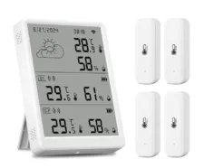 Комплект WiFi смарт сензори за температура и влажност с LCD дисплей – 4 сензора+1 главно устройство с дисплей, Tuya, RF433 MHz